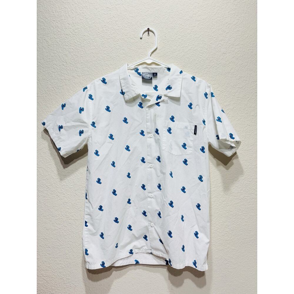 Santa Cruz Mens Screaming Hand All Over Print Button Down Shirt White M